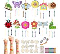 lriattp 12 Piezas Manualidades de Madera, Hada Carillón de Viento, Manualidades para Niños, Madera para Pintar de Bricolaje, Campanas de Viento, Decoración Colgante para Cumpleaños Regalo (Insects)