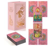 lrjrizzo Cartas de tarot para principiantes, cartas de tarot rosa con libro de guía, lámina dorada con significados en ellas, 78 Classic Origina Rider Waite Taro Deck Fortune Telling Game (rosa)