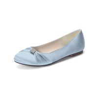 LRMYMHY Bailarinas Boda para Mujer Punta Redonda Zapatos de Boda Slip on Zapatillas de Novia Planas,Dusty Blue,36 EU