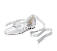 LRMYMHY Zapatos De Boda para Mujer Lazo De Satén Punta Redonda Bailarina | Zapatos Planos Nupciales Con TacóN Bajo Y Punta Cerrada CóModos Para Novia, Damas De Honor, Baile De GraduacióN Y Fiesta