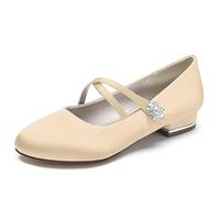 LRMYMHY Zapatos Planos De Novia Mary Jane De Satén con Puntera Redonda Y Correas Cruzadas para Boda Fiesta De Graduación Y Vestidos De Fiesta,Champagne,36 EU