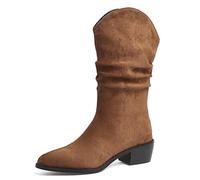 Lroey Reoly Botines Mujer Tacón Ancho, Botas de Vestir Sencillo Sin Cordones Botines Tacón Medio Puntiagudo 368 Café/R Talla 42 EU