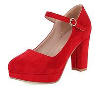Lroey Reoly Merceditas de Mujer con Tacón En Bloque, Bombas de Tacón Alto Punta Rojoonda Hebilla Vestido Pumps con Plataforma Elegante Zapatos de Noche Xbhhva Rojo Talla 39 EU