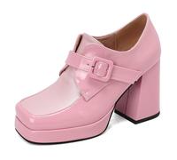 Lroey Reoly Mocasines Mujer Tacón Ancho con Plataforma Punta Quadrada Zapatos De Fiesta Dp1162 Rosa Talla 40 EU