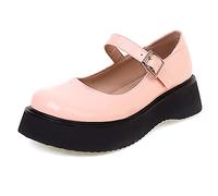 Lroey Reoly Zapatos Merceditas con Tacón de Cuña para Mujer, Bombas de Tacón Medio Punta Rojoonda Hebilla Zapatos de Fiesta con Plataforma Moda Rnjskh Rosa Talla 40 EU