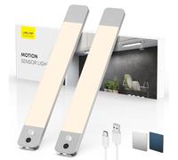 LROLTEF Luz Led Armario Cocina 25CM 1500mAh 4000K Lampara Luces Recargable con Sensor de suspensión manual & Sensor de Movimiento Interior sin Cables Inteligente Lamp Nocturna para Mueble 2P Plateado