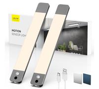 LROLTEF Luz Led Armario Cocina 25CM 1500mAh 4000K Lampara Luces Recargable con Sensor de suspensión manual & Sensor de Movimiento Interior sin Cables Inteligente Lamp Nocturna para Mueble 2P Gris