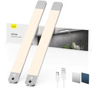 LROLTEF Luz Led Armario Cocina 40CM 2200mAh 4000K Lampara Luces Recargable con Sensor de suspensión manual & Sensor de Movimiento Interior sin Cables Inteligente Lamp Nocturna para Mueble 2P Plateado