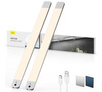 LROLTEF Luz Led Armario Cocina 50CM 3000mAh 4000K Lampara Luces Recargable con Sensor de suspensión manual & Sensor de Movimiento Interior sin Cables Inteligente Lamp Nocturna para Mueble 2P Plateado