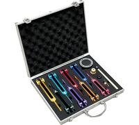 Lrowvenu Juego de tenedores de afinación de chakras para curación, 7 chakras y 1 horquilla de afinación de solfeo colorida con peso para propósito del alma, con activador de horquilla de afinación