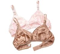 LRSSMB 2025 Sujetador De Seda Suave 2 Uds Sujetadores De Seda De Morera Ultrafinos De Talla Grande Bralette Suave Inalámbrico For Dormir Diario For Mujeres(Pink Brown,3XL)