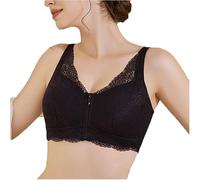 LRSSMB Sujetador De Mastectomía Postoperatoria For Mujer Con Cremallera Frontal De Encaje De Algodón Con Bolsillos For Uso Diario Bralette Con Almohadilla Extraíble Inalámbrica(Black,XXL)