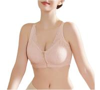 LRSSMB Sujetador De Mastectomía Postoperatoria For Mujer Con Cremallera Frontal De Encaje De Algodón Con Bolsillos For Uso Diario Bralette Con Almohadilla Extraíble Inalámbrica(Skin,4XL)