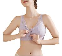 LRSSMB Sujetador De Mastectomía Postoperatoria For Mujer Con Cremallera Frontal De Encaje De Algodón Con Bolsillos For Uso Diario Bralette Con Almohadilla Extraíble Inalámbrica(Purple,XXL)