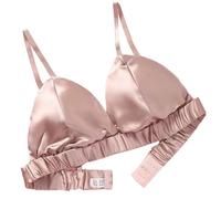 LRSSMB Sujetador De Seda De Doble Cara For Mujer Sujetador De Seda De Morera De Satén Suave, Sujetadores Sin Aros Bralette De Triángulo Tops Copa Diaria Sin Relleno(Dark skin,L)