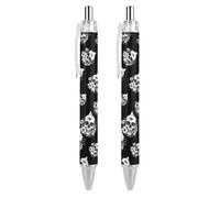 Lrtyuasq Bolígrafo retráctil negro de calavera con tercer ojo y flor, punta fina de 0,5 mm, secado rápido, escritura suave