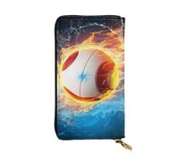 Lrtyuasq Cartera de piel estampada de piel de serpiente con 12 soportes para tarjetas de crédito y 3 clips para dinero, bolso largo para hombres y mujeres, Voleibol con fuego y hielo, 4.13"(L) x
