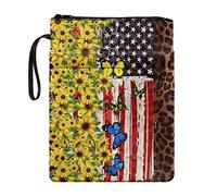 Lrtyuasq Funda para libros con cremallera y bolsillo con estampado de gallo para mujer, lavable, tapa dura, funda protectora, Estampado de mariposa con bandera de girasol, Talla única, Bohemio