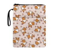 Lrtyuasq Funda para libros con cremallera y bolsillo con estampado de gallo para mujer, lavable, tapa dura, funda protectora, Corgi rosa y pata de perro, Talla única, Bohemio