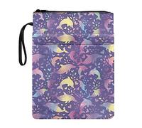 Lrtyuasq Funda para libros, funda de lona impermeable con protector de cuerda, diseño de delfín, color morado, delfín, Talla única, Bohemio
