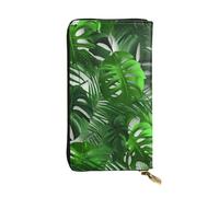 Lrtyuasq Husky Dog - Cartera de piel con estampado de perro con 12 soportes para tarjetas de crédito y 3 clips para dinero, bolso largo para hombres y mujeres, Hojas de palma de plátano Monstera,