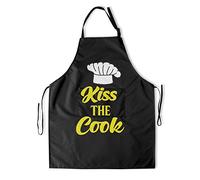 Lrtyuasq Kiss The Cook Delantal impermeable Kiss The Chef Delantal para mujeres y hombres chef. Cuello ajustable y con 2 bolsillos, adecuado para el hogar, cocina, hornear, parrilla, bistró,