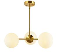 LRUII 3 Lights Globe Pendant Light Mid Century Chandelier Modern Hanging Light Fixture Brushed Brass Finished with White Globe Glass Lampshade(Gold) Comfortable Anniversary