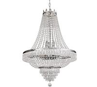 LRUII French Empire Crystal Chandelier Lighting 9 E12 Bulbs with Adjustable Hanging Light Modern Crystal Pendant Flush Mount Ceiling Light Fixture for Dining Living Room Foyer W 24'' x H 30'