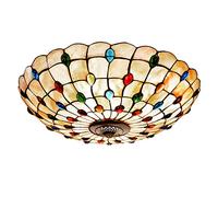 LRUII Tiffany Ceiling Lights, Natural Mosaic Shell Glass Ceiling Lamp Flush Mount, Vintage Crystal Decor Chandelier for Living Room Bedroom Dining Room Farmhouse Kitchen Island Light,40cm