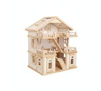 LRXFPIYF Casa de Muñecas de Madera Casa de Juego Infantil Juguete de rol Villa Española con Espacios Balcón y Techo Abatible Estimula Imaginación Adecuada para, Blanco