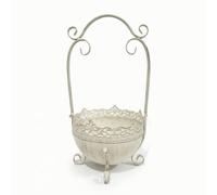 LRXFPIYF Jarrón Decorativo Exterior Macetero de Metal con Asa Arqueada Florero Cesta Hemisférica con Pies Jardinera Rústica con Detalles Enrollados Acabado, Blanco Retro, Retro