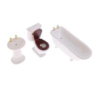 LRXFPIYF Juego de Baño de Cerámica Blanca de 3 Piezas, Muebles, Casa de Muñecas, Miniatura, Escala