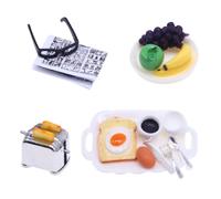 LRXFPIYF Miniatura Cocina Escena Set Accesorios Desayuno Conjunto Realista con Aparato Bandeja Platos Taza Detalles Impresos en Plástico Resistente Adecuado para Coleccionistas Aficionados Dioramas