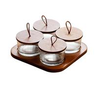 LRXFPIYF Plato de Servir de Madera, Frutero, Bandeja para Condimentos, Platos Transparentes, Tapa de Vidrio, Plato para Pa, tal como se describe, 4 Cuadrícula