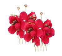 LRXIYODE 2 Piezas Clips de Hibisco Rojo para Novia Peinetas Metálicas Decorativas con Rosa Artificial Accesorios Elegantes para Boda Fiesta y Promesas Sujetan Peinados con Estilo Playa
