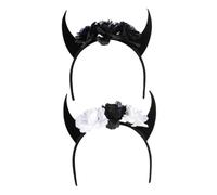 LRXIYODE 2 Piezas Diadema de Cuernos Cosplay con Calavera y Flores para Halloween para Adultos y Accesorios para Fiesta y Disfraz