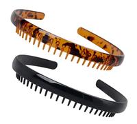 LRXIYODE 2 piezas Diademas Antideslizantes con Dientes de Resina Vintage para Mujer Accesorios Ligeros para Cabello Ejercicio Maquillaje y Diario de Marrón Oscuro y Negro