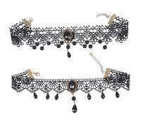 LRXIYODE 2 piezas Gargantilla de Encaje Negro Ajustable Estilo Punk para Mujer Decoración Gótica Fiesta Halloween