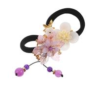 LRXIYODE 2 Piezas Gomas de Pelo Elásticas Gruesas para Mujer Coletas Resistentes con Adorno Floral y Borla Accesorios Tradicionales Chinos Morado y Suaves y Duraderas para Cabello