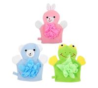 LRXIYODE 3 piezas Guantes Exfoliantes para Ducha con Diseño Infantil Suaves y Cómodos para Limpieza Corporal Completa para Bebés y Incluye Colores Rosa Verde y Azul