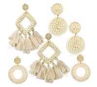 LRXIYODE 3pares Pendientes De Mimbre Para Mujer Bohemios Trenzados De Paja Pendientes Colgantes De Gancho Pack De Accesorios Orejas Para Uso Diario o Fiesta