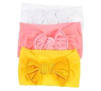 LRXIYODE 3piezas Diademas De Nylon Para Niño Niña Con Lazo Cintas Decorativas y Ligeras Para Niñas Accesorios Para Fotografía y Fiesta Colores Rosa Blanco Amarillo