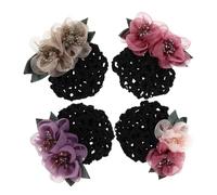 LRXIYODE 4 Piezas Redes Vintage para Moño con Flores y Pedrería Redes Malla para Cabello de Enfermera Sujetador para Trabajo Banco Hotel y Fiestas