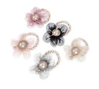LRXIYODE 5 piezas Cintas de Pelo con Perlas y Flores Lazos Elásticos Delicados para Niñas Accesorios para Coleta y Adorno de Cabello para Uso Diario y Fiestas