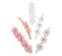 LRXIYODE 5 Piezas Diademas para Niña Niña Bandas Elásticas con Flores de Gasa y Perlas Accesorios de Pelo Suaves para Recién Nacidas para Fiesta y Uso Diario