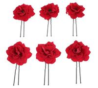LRXIYODE 6 Palillos Pelo de Mujer Diseño de Rosa Roja de Tela, Forma en U para Peinados Recogidos, Accesorios Únicos para Boda y Uso Casual