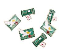 LRXIYODE 6 Piezas Pin Retro de Metal Diseño de Buzón y Paloma Mensajera en Color Verde, Detalle Intrincado y Fácil de Sujetar para Uso Diario y Reuniones Temáticas