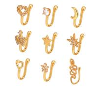 LRXIYODE 9 Piezas Anillos Falsos Joyería sin Perforación Clip Decorativo de Cobre con Diseño de Estrellas y para Mujeres Que Buscan y