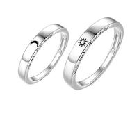 LRXIYODE Anillos De Pareja Creativos De Moda Diseño De Sol y Luna, Plata Duradera, Ajuste Abierto, Joyería Para Mujeres Para Compromisos y Celebraciones, Juego De 2 Piezas