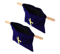 LRXIYODE Bolsa de Ofrendas para Iglesia 2 Unidades Terciopelo Azul 43x25 Cm con Bordado Cruzado y Asas de Madera, Canasta para Donaciones y Suministros de Comunión Religiosa